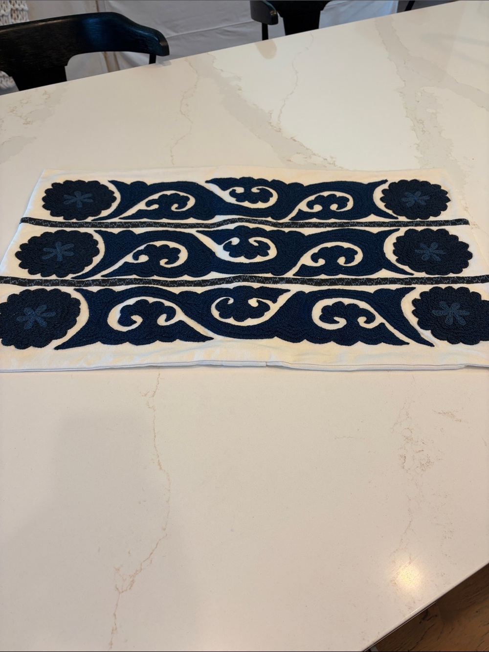 Pottery Barn Navy Blue and White Embroidered Pillow Cover 16 X 26